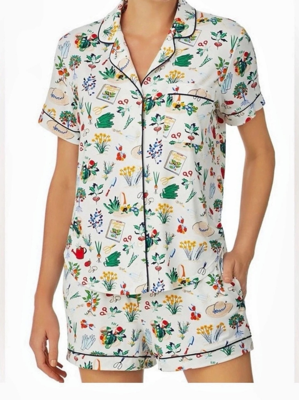 Kate Spade Floral Pajama Set in White & Green XL NWT